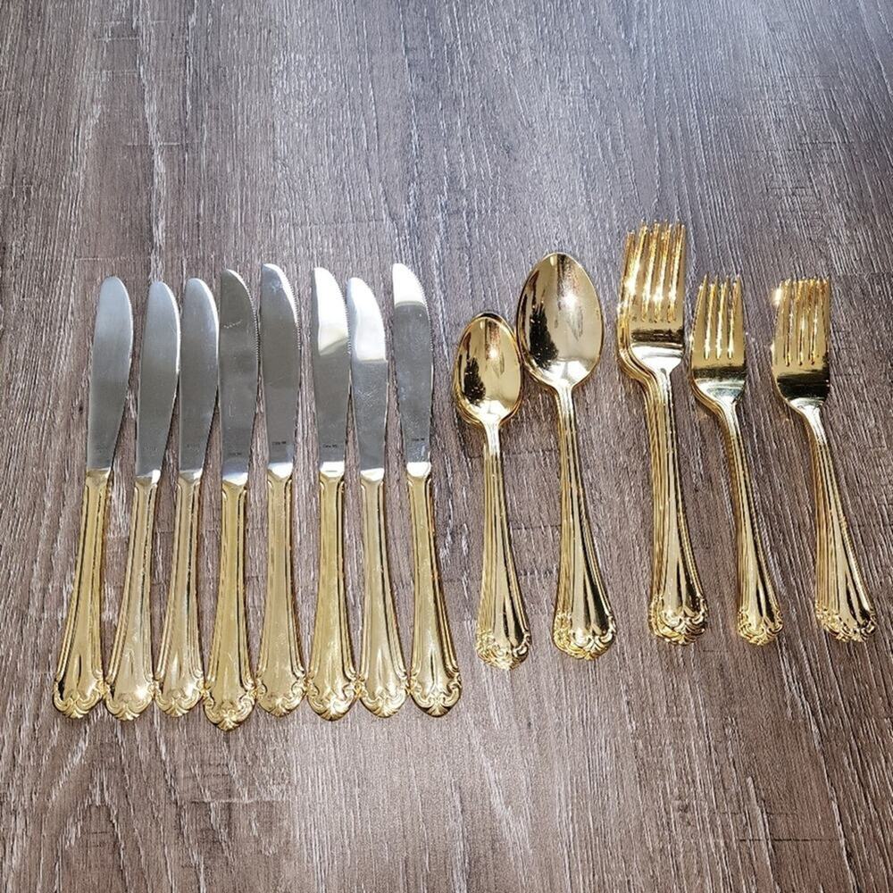 Hampton Silversmiths Versailles 235 Flatware 24kt Gold Plated lot‎ of 48 pieces